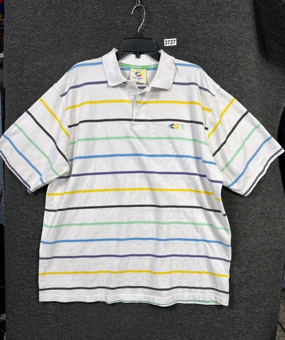 SouthPole Polo Shirt Mens Size XXL White Striped Multicolor Short Sleeve Logo